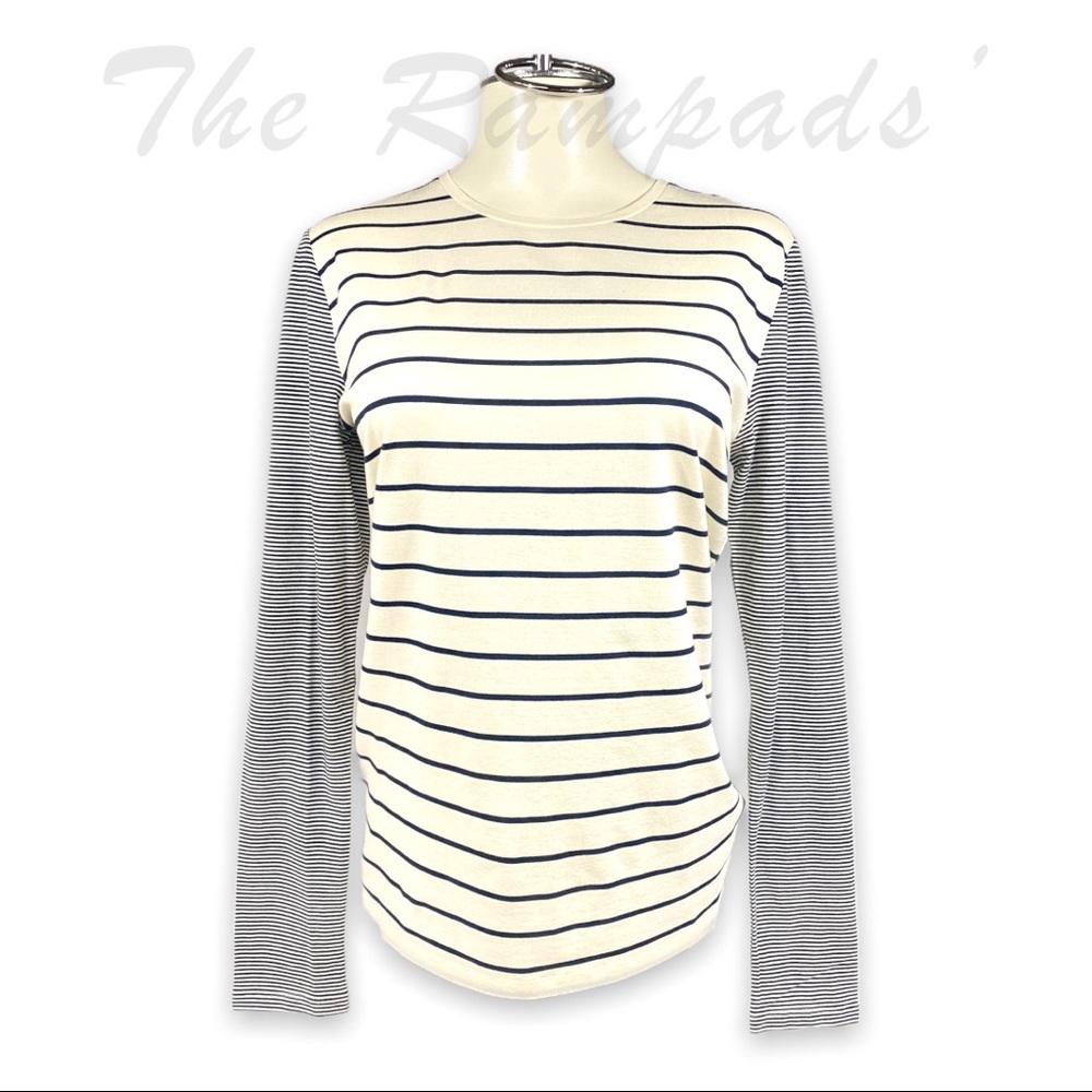 NWT Ann Taylor Big & Small White and Black Stripes Long-sleeve Shirt Siz…